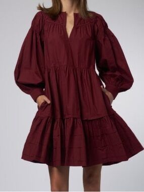 Ulla Johnson Rosa Romantic Cottage core Dress  Burgundy | Size 0 | Like New